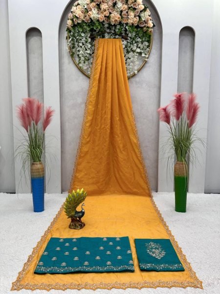 Thred With Moti Work Tibby Silk Saree  Silk Sarees Wholesale