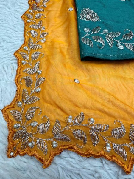 Thred With Moti Work Tibby Silk Saree  Silk Sarees Wholesale