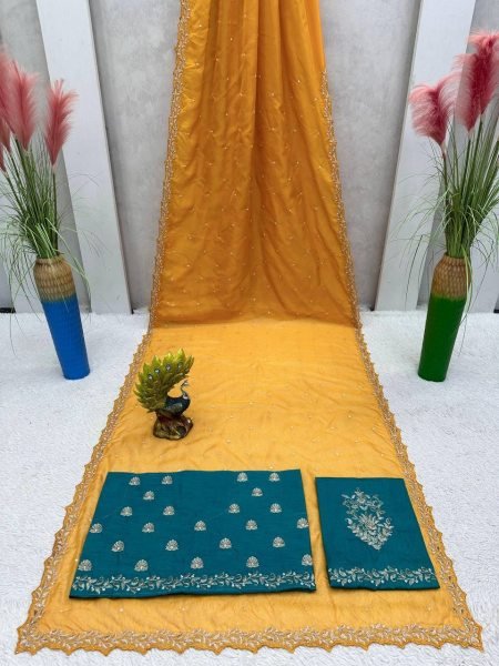 Thred With Moti Work Tibby Silk Saree  Silk Sarees Wholesale