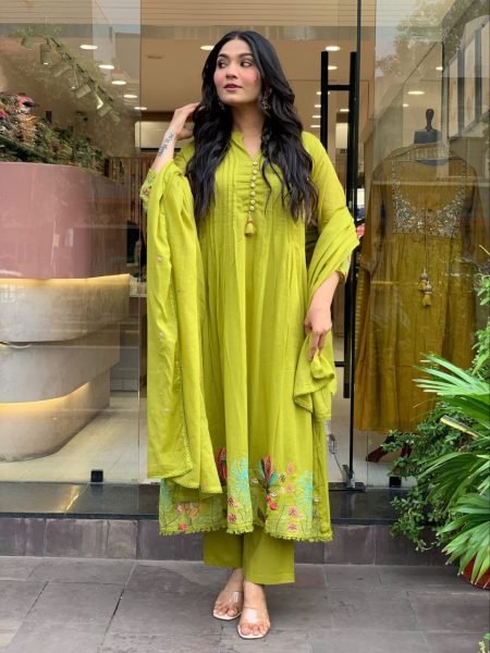 three piece kurti set with embroidery work for women's  Embroidery Kurtis 