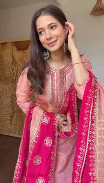 Timeless Baby Pink Fendy Silk Beautifully Designed Suit Set With Embroidered Dupatta Ready To Wear Collection