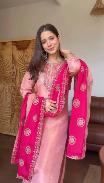 Timeless Baby Pink Fendy Silk Beautifully Designed Suit Set With Embroidered Dupatta Ready To Wear Collection