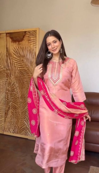 Timeless Baby Pink Fendy Silk Beautifully Designed Suit Set With Embroidered Dupatta Ready To Wear Collection