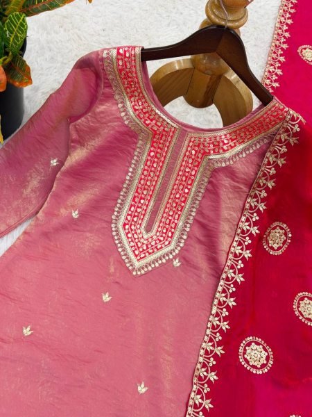 Timeless Baby Pink Fendy Silk Beautifully Designed Suit Set With Embroidered Dupatta Ready To Wear Collection