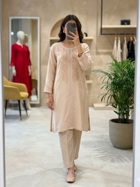 Timeless Beige Modal Chanderi Outfit With Premium Look  Kurtis