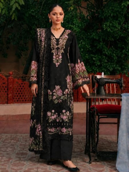 Timeless Black Cambric Cotton Outfit with Fancy Mal Cotton Dupatta for Traditional Wear Salwar Kameez