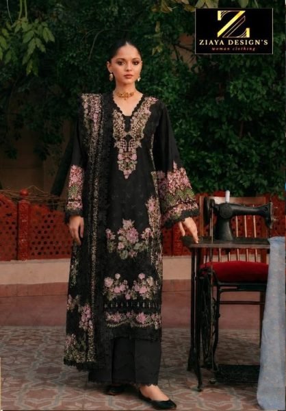 Timeless Black Cambric Cotton Outfit with Fancy Mal Cotton Dupatta for Traditional Wear Pakistani Suits Wholesale