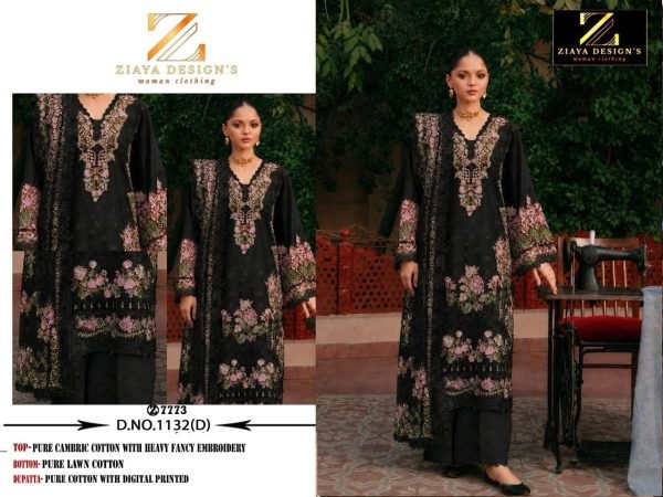Timeless Black Cambric Cotton Outfit with Fancy Mal Cotton Dupatta for Traditional Wear Pakistani Suits Wholesale