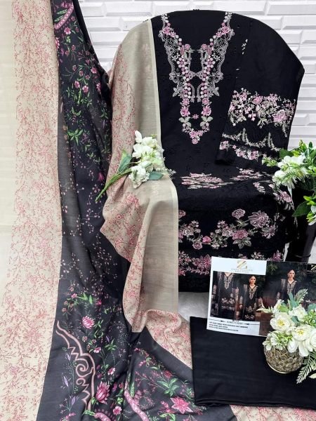 Timeless Black Cambric Cotton Outfit with Fancy Mal Cotton Dupatta for Traditional Wear Pakistani Suits Wholesale