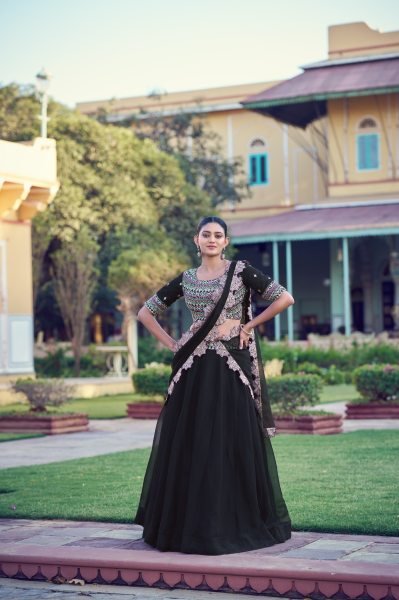 Timeless Black Embroidered Aurum Georgette Lehenga with Designer Dupatta for Festive Wear Designer Lehenga Choli