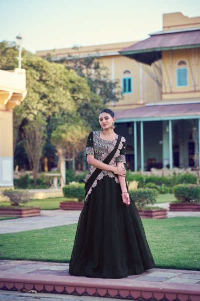 Timeless Black Embroidered Aurum Georgette Lehenga with Designer Dupatta for Festive Wear Designer Lehenga Choli
