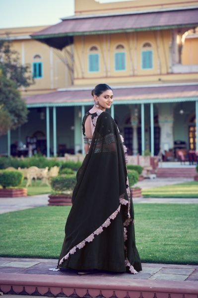 Timeless Black Embroidered Aurum Georgette Lehenga with Designer Dupatta for Festive Wear Designer Lehenga Choli