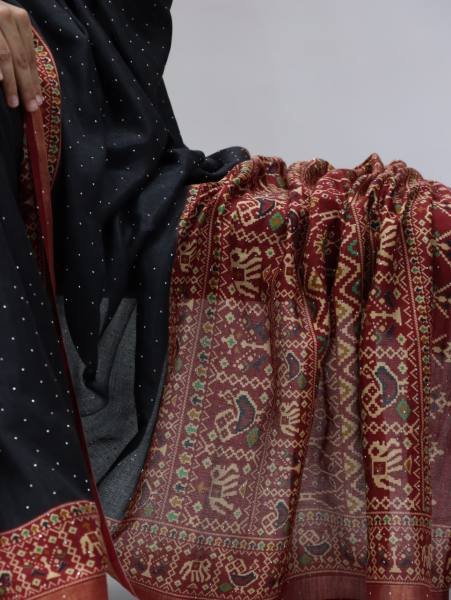 Timeless Black Mull Cotton Patola Print Saree with Sirovski Diamond And Zari Border  Cotton Sarees Wholesale