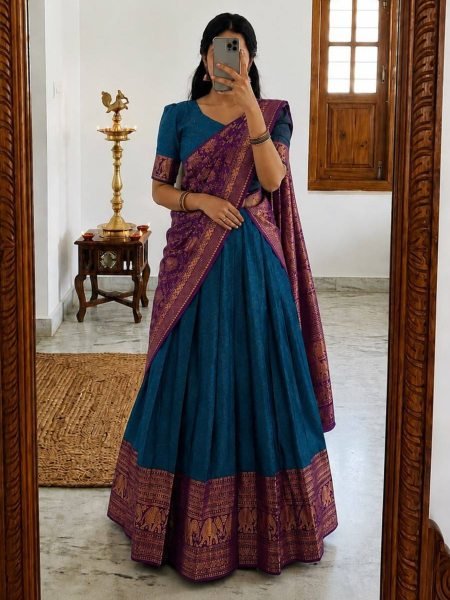 Timeless Blue Heavy Lichi Silk Lehenga Choli with Banarasi Style Dupatta and Zari Work 