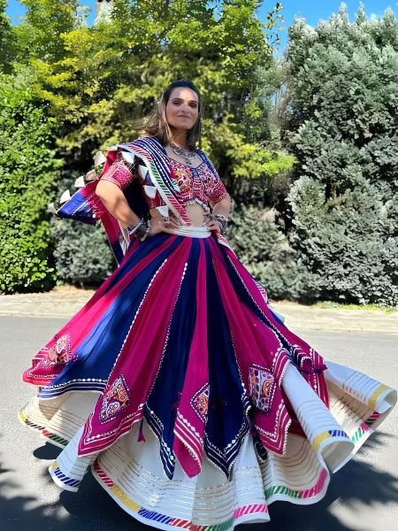 Timeless Blue Pink Double Layer Muslin Cotton Lehenga Choli with Mirror Work Dupatta  Lehenga