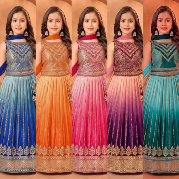 Timeless Blue Soft Chinon Silk Lehenga with Designer Lace Border Dupatta Girls Wear