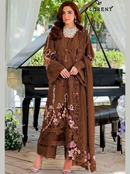 Timeless Brown Lightweight Cotton Suit Set with Heavy Embroidery Work Salwar Kameez