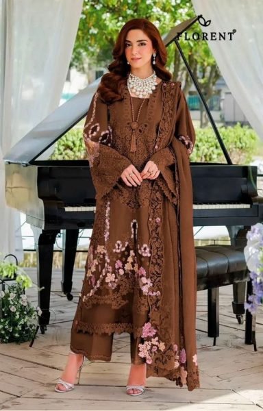 Timeless Brown Lightweight Cotton Suit Set with Heavy Embroidery Work Pakistani Suits Wholesale