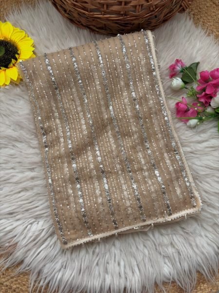 Timeless Cream Pure Soft Net Saree with Original Beads Work and Fancy Moti Lace Border Bollywood Fancy Sarees Wholesale