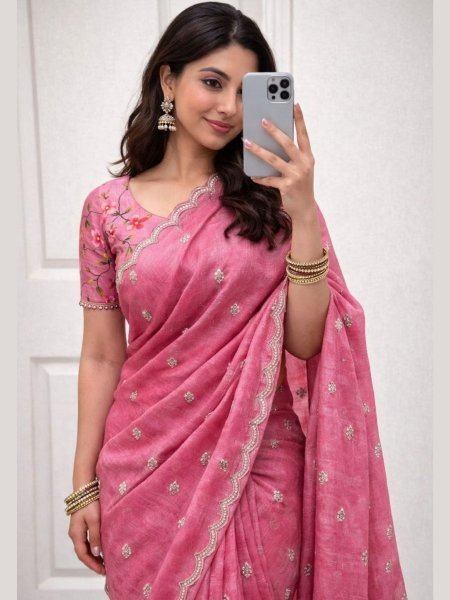 Timeless Dusty Pink Georgette Saree with Butti Work and Designer Border Sarees 