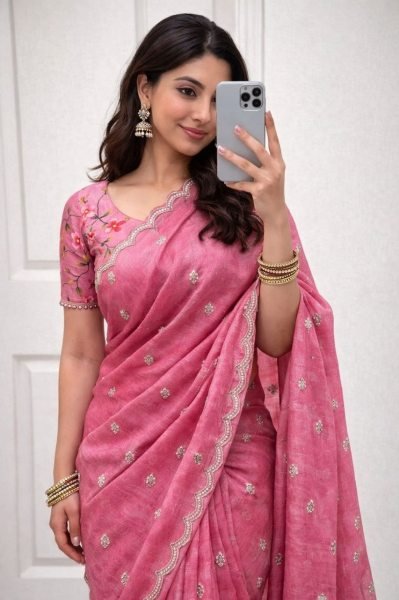 Timeless Dusty Pink Georgette Saree with Butti Work and Designer Border Embroidery Sarees Wholesale