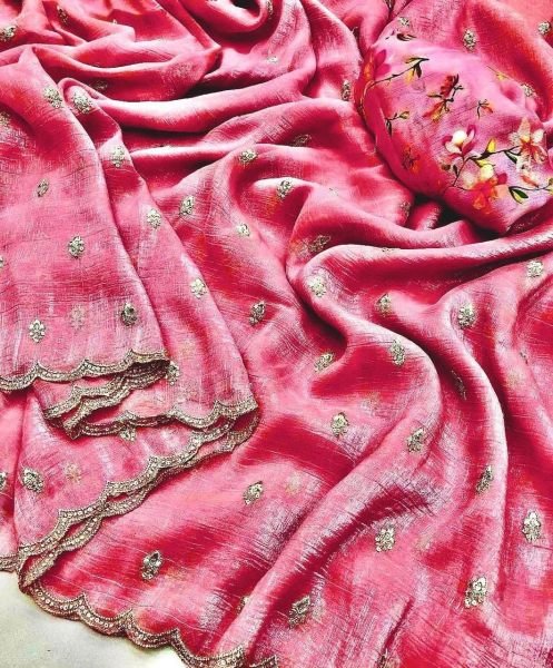 Timeless Dusty Pink Georgette Saree with Butti Work and Designer Border Embroidery Sarees Wholesale