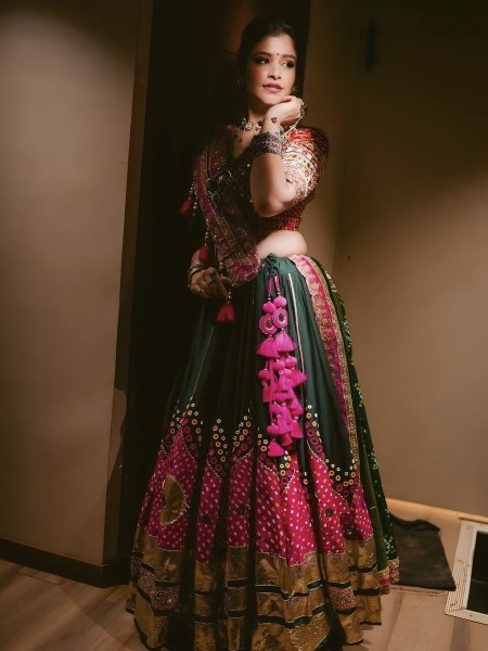 Timeless Green Muslin Cotton Lehenga Choli with Real Mirror Work and Gota Patti  Lehenga