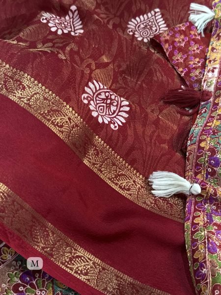 Timeless Maroon Batik Printed Cotton Jacquard Saree with Zari Weaving Border Printed Cotton Sarees Wholesale