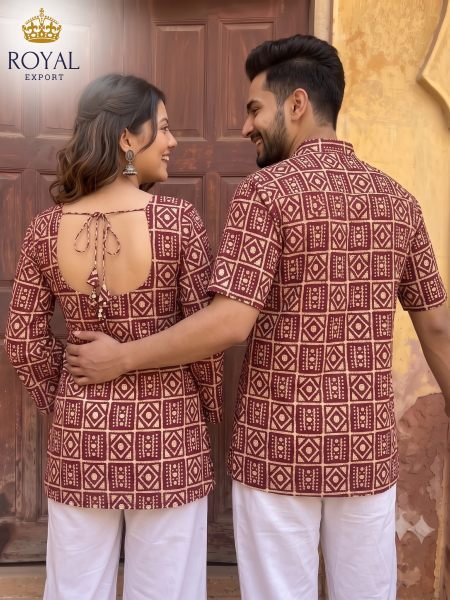 Timeless Maroon Cotton Couple Dress Set with Plus Size Options Couple Combo collection 