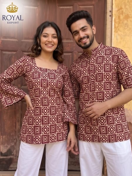 Timeless Maroon Cotton Couple Dress Set with Plus Size Options Couple Combo collection 