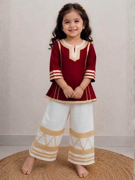 Timeless Maroon Kids Girls Cotton Blend Palazzo Set for Diwali Kurtis