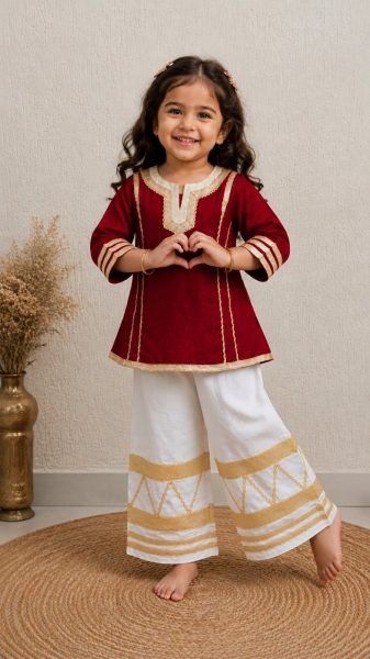 Timeless Maroon Kids Girls Cotton Blend Palazzo Set for Diwali Girls Wear