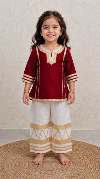 Timeless Maroon Kids Girls Cotton Blend Palazzo Set for Diwali Girls Wear