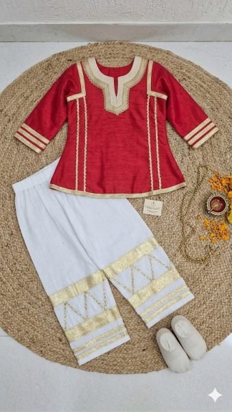 Timeless Maroon Kids Girls Cotton Blend Palazzo Set for Diwali Girls Wear