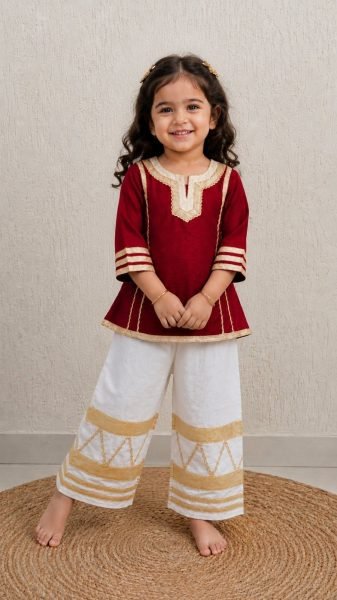 Timeless Maroon Kids Girls Cotton Blend Palazzo Set for Diwali Girls Wear