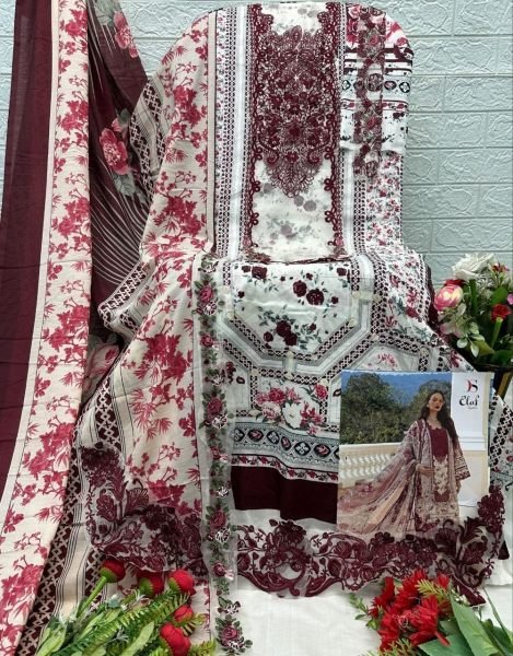 Timeless Maroon Pure Cotton Suit Set with 4 Patch Embroidery and Cotton Mal Dupatta Pakistani Suits Wholesale