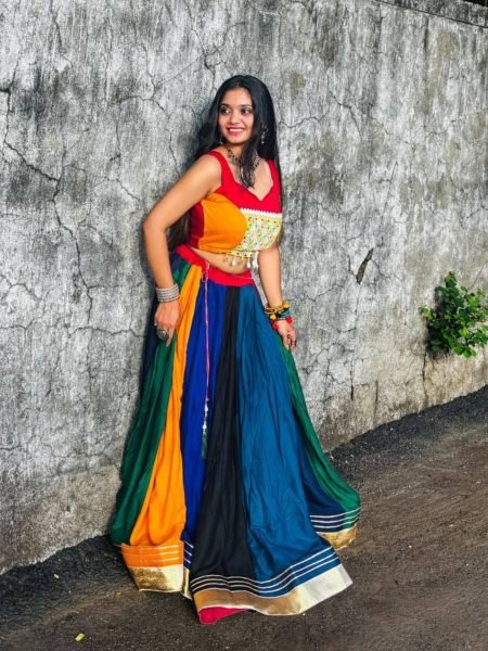 Timeless Multi Color Designer Rayon Navratri Lehenga Choli with Gota Patti Lace  Lehenga