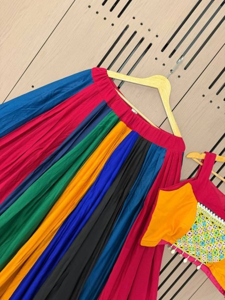 Timeless Multi Color Designer Rayon Navratri Lehenga Choli with Gota Patti Lace Navratri Lehnega Choli