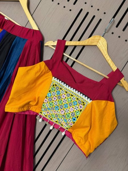 Timeless Multi Color Designer Rayon Navratri Lehenga Choli with Gota Patti Lace Navratri Lehnega Choli