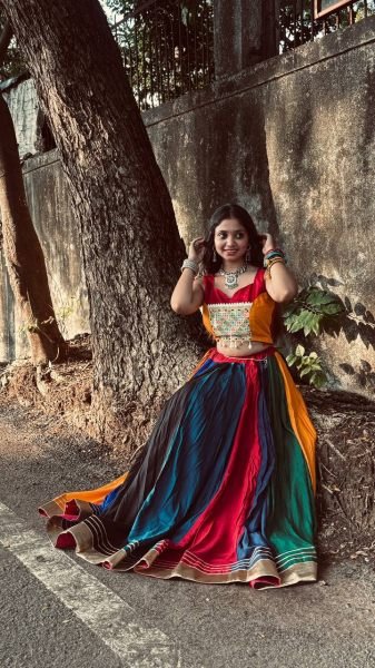 Timeless Multi Color Designer Rayon Navratri Lehenga Choli with Gota Patti Lace Navratri Lehnega Choli