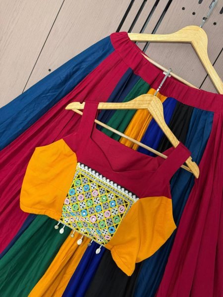 Timeless Multi Color Designer Rayon Navratri Lehenga Choli with Gota Patti Lace Navratri Lehnega Choli