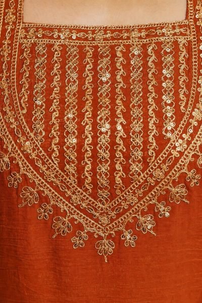 Timeless Orange Fully Stitched Crunchy Kurti with Embroidered Salwar Dupatta at Wholesale 3 Piece Kurti Set