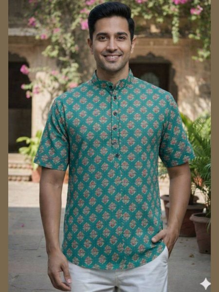Timeless Peacock Green Comfortable Cotton Shirt Kurta for Summer Wear 