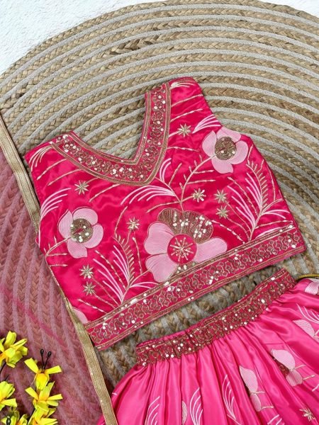 Timeless Pink Chinon Silk Lehenga Choli with Sequins Embroidery Work For Wedding Girls Wear
