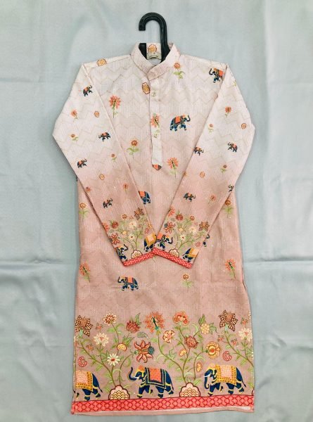 Timeless Pink Cotton Digital Print Kurta Pajama Set with Designer Crochet Work For Wedding Kurta Pajama Wholesale