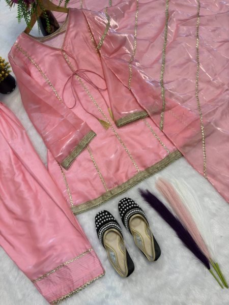 Timeless Pink Jimmy Silk Farshi Salwar Suit with Fancy Lace Work for Wedding Wear Ready To Wear Collection