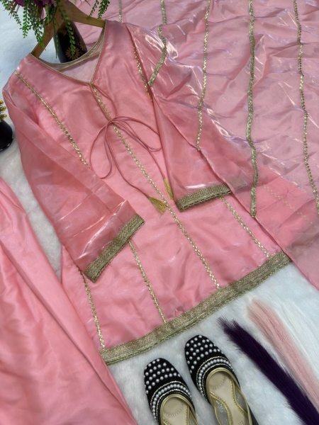 Timeless Pink Jimmy Silk Farshi Salwar Suit with Fancy Lace Work for Wedding Wear Ready To Wear Collection