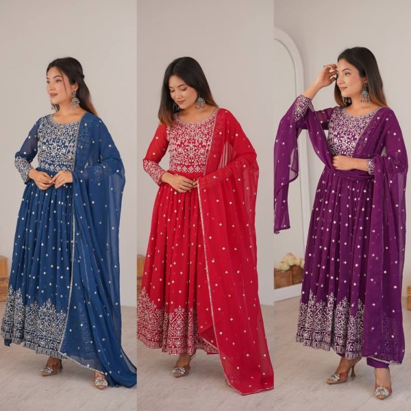 Timeless Purple Georgette Anarkali Suits Set With 2 2 Meter Flair For Women Ready To Wear Collection