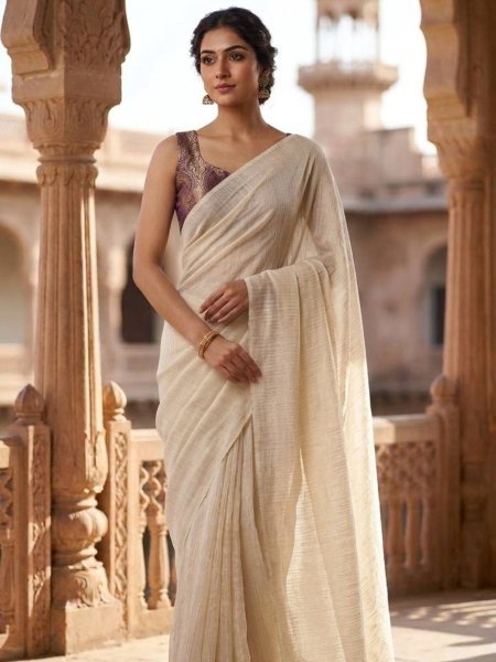 Timeless Purple Linen Zari Tissue Silk Saree with Stitched Banarasi Blouse 