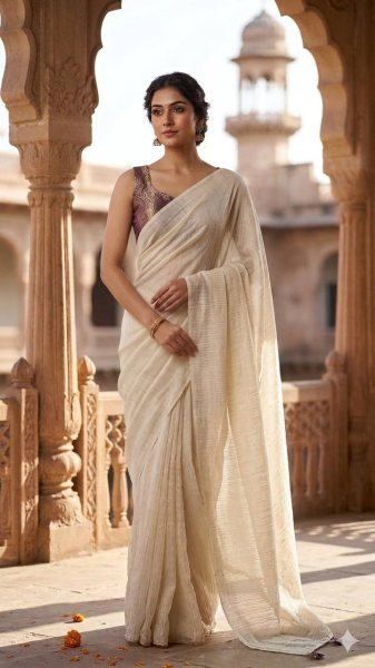 Timeless Purple Linen Zari Tissue Silk Saree with Stitched Banarasi Blouse Silk Sarees Wholesale